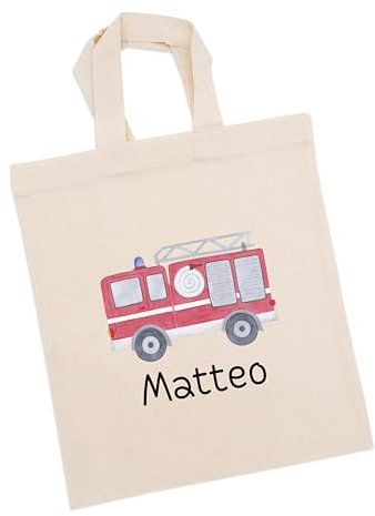 wunderwunsch Stoffbeutel Jutebeutel Kindergarten, Wechselkleidung, Jutetasche Hort, Turnbeutel Schule, Sportbeutel Kinder (Feuerwehr, Standardgröße)