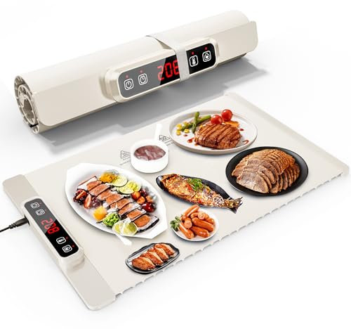 Warmhalteplatte für Essen, Schnellheiztablett, Tragbare Lebensmittelheizung, Mit Kinderschloss und Automatischem Abschalten, 5 Einstellbarer Temperatur Food Warmer für Backen Reisen Buffet Partys