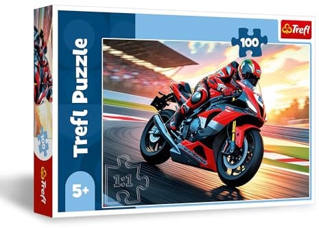 Trefl - Schnelles Motorrad - Puzzle 100 Teile - Puzzle mit Fahrzeugen, kreative Unterhaltung, Spaß für Kinder ab 5 Jahren