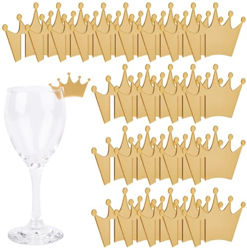 GORGECRAFT 30Pcs Crown Drink Tags Acrylic Blank Party Drink Marker Wine Glass Charms Flat Glass Identifiers Tag Golden Goblet Markers for Home Bar Festival Christmas Halloween Party Decoration