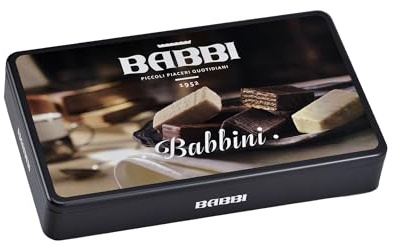 Babbini Piccoli Piaceri Gusti Assortiti, 600g con 55 Wafer Ricoperti di cioccolato e ripieni al Pistacchio, Caffè, Cocco, Fondente, Nocciola e Arachide, in Elegante Latta Regalo, Minimo 4 Gusti