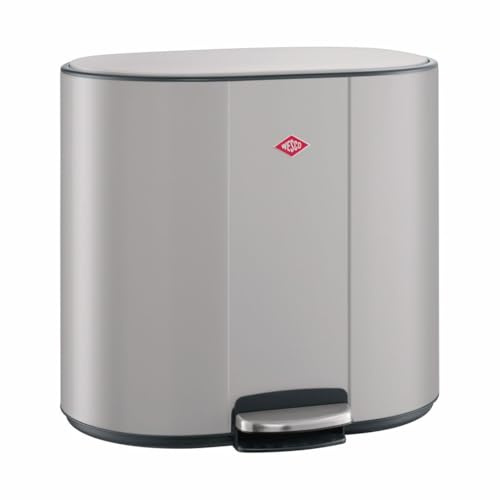 WESCO Multicollector 2 Tretabfalleimer cool grey matt aus pulverbeschichtetem Stahlblech, 2x 25 Liter Kunststoffbehälter, Metall-Fußtritt, praktischer Handgriff, Geruchsfilter, Deckelarretierung