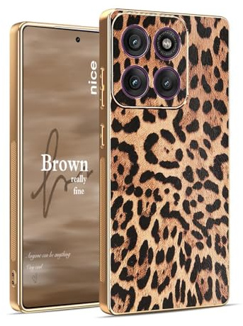 YUEQIAN Hülle für Motorola Moto G86 5G Schutzhülle, Klassische Leopard Gepard Muster Prämie Kunstleder Handyhülle, Mädchen Weiche TPU Silikon Stoßfest Schutzhülle. Leopard