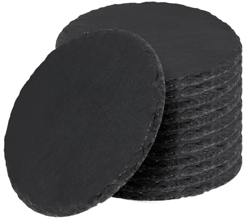 12 STK 12cm Schwarz Schiefer Untersetzer Rund Schiefer Getränkeuntersetzer