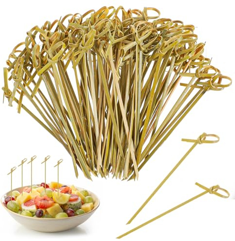 Nogeqi 200 Stück Bambus Holzspieße Knoten, 12 cm Schaschlikspieße Holz mit Originellem Knoten, Zahnstocher Holz Spieße Fingerfood für Cocktails, Kleine Snacks, Antipasti