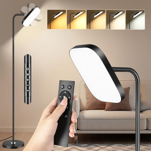 YICAIZI Stehlampe Wohnzimmer, 36W Deckenfluter LED Stehlampe 3200lm Dimmbar Moderne Standleuchte mit Fernbedienung & Touch-Steuerung für Wohnzimmer Schlafzimmer, Schwarz