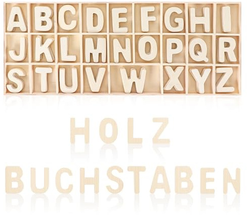 Freyeeti 130 Stück Holzbuchstaben Set Lagerung in Tablett, 5 Sätze Großbuchstaben A-Z 3 cm