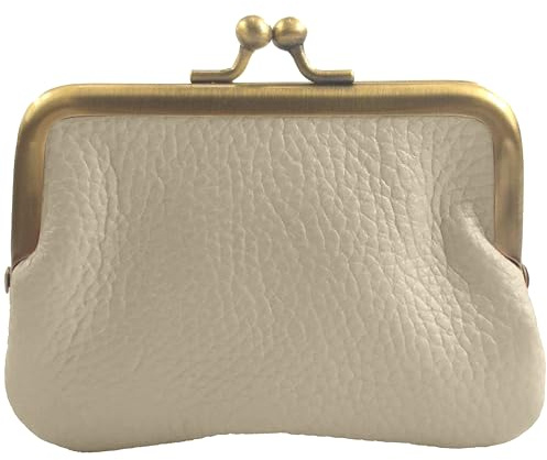 modamoda de P07 Damen Leder Geldbörse, Portemonnaie, klein, Handmade in Italy (Creme)