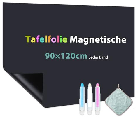 Warasee Tafelfolie Magnetisch Selbstklebend Schwarz: Lernen Sichtbar Machen | Haftstarke Kreidefolie für Gruppenarbeit & Tafelbilder - 90 × 120 cm Glatt Beschreibbar Trocken Abwischbar frei Zuschneidbar