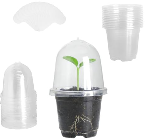 12 Pezzi Vasetti da Semina 9 cm con Cupola di Umidità, Vaso Orchidea Trasparente, Vasi Rotondi in Plastica con Coperchio, Piccoli Vasi per Semina di Semi, Piantine e Succulente