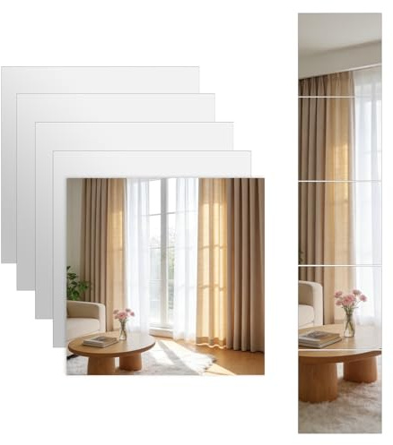 CHEUNGR 5 PCS Self Adhesive Mirror Tiles 30 x 30 cm, Stick On Mirrors for Walls, Full Body Length Acrylic Mirror Stickers/Tile for Wardrobe Doors Bathroom Bedroom, Shatterproof & Flexible - 2mm Thick