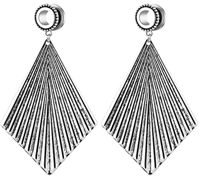 Aotiwe 1 Pair Stainless Steel Ear Tunnels 9/16 Inch, Tunnel Plug Earrings Silver 14mm with Rhombus Dangle
