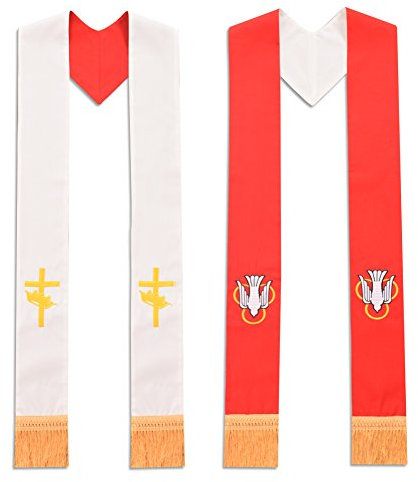 BLESSUME Priester Church Clergy Stole Reversibel (Weiß und Rot)
