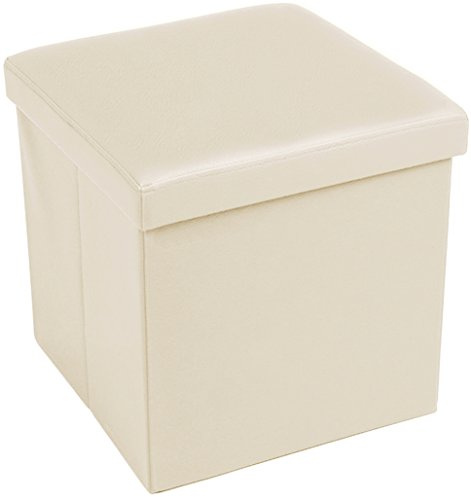 Tata Home Pouf Contenitore Scatola Sgabello Poggiapiedi Pieghevole Salvaspazio in Ecopelle cm 38x38x38 Eddy Colore Panna