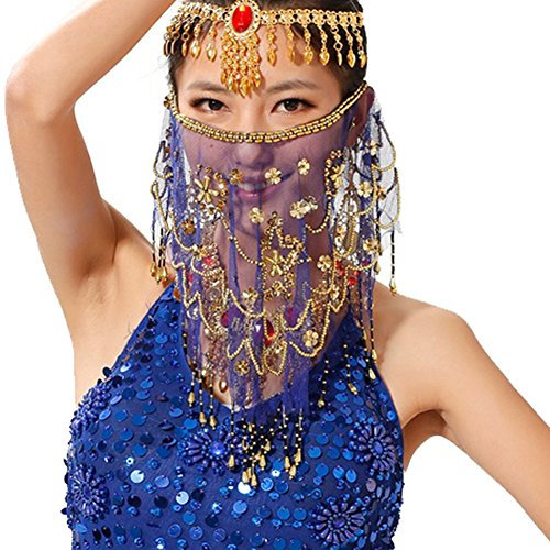 Wuchieal Damen Bauchtanz Tribal Gesicht Schleier mit Halloween Kostüm Zubehör - Blau - Einheitsgröße
