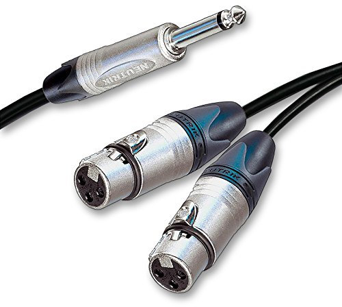 Neutrik Mono Jack Split to 2 Dual Female XLR Cable. Splitter Summing Lead 1m+ (2m, Black)