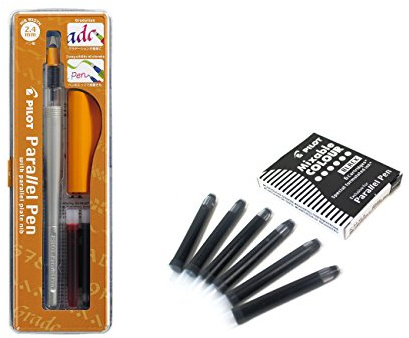 Pack of 1 Pilot parallel calligraphy pen, 2.4mm - Refillable with a pack of 6 refills, Black.