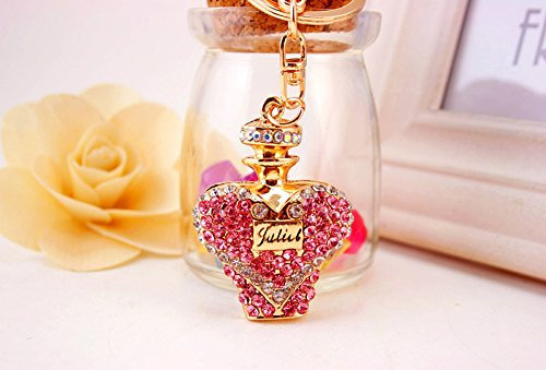 Gifts UK® Pink Blue Purple Orange Perfume Bottle Shaped Crystal Diamante Rhinestone Handbag Charm Bag Charms Keyrings Pendant Key Chain *UK Stock* (Pink)