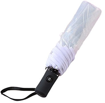 Hacoly transparent Regenschirm Kunststoff durchsichtig Taschenschirm automatischem Knopf Sturmfest Schirm, klein, leicht kompakt, windsicher, stabil,23 * 5cm -Wei?