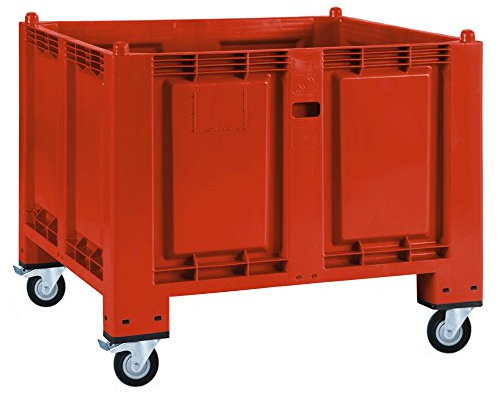 BRB Palettenbox mit 4 Lenkrollen / 2 Rollen mit Feststellbremse, LxBxH 1200x800x1000 mm, rot