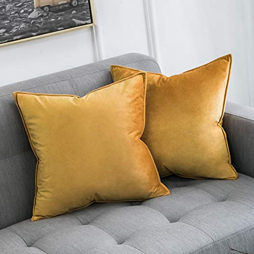 MIULEE 2er Set Samt Kissenbezug Flansch Kissenhülle Dekorative Sofakissen Dekokissen Umwickelte Kante Kissenbezüge Zierkissenbezug für Sofa Wohnzimmer Schlafzimmer 40x40 cm Golden