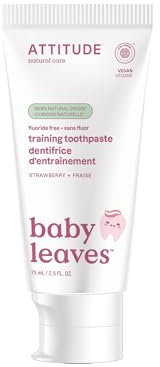ATTITUDE Baby & Child Fluoride-Free Training Toothpaste, Natural, Vegan, EWG Verified, Strawberry, 75 grams