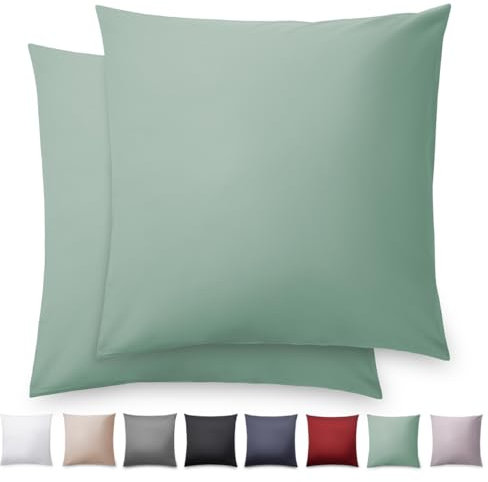 Blumtal Mako Satin Kissenbezug 60x60 Baumwolle Grün - 2er Set Kissenbezüge aus 100% Baumwolle - edle Glanzoptik & Reißverschluss - Satin Kissenbezug für Kissen 60x60 Dekokissen & Sofakissen