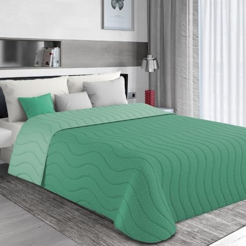 MAXIME MAISON - Tagesdecke 215x265 cm Tiffany-Grün/Aquamarin Wendedesign, Tagesdecken Herbst/Frühling (100 gr/mq) Steppdecke Unterfüttert, Gesteppt, Weiche Mikrofaser, Made in Italy