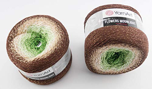 Yarn Art Flowers 500 Gramm Bobbel Wolle mit Glitzer und Farbverlauf, 53% Baumwolle, Bobble Strickwolle Mehrfarbig 1000m (braun beige grün 3272)