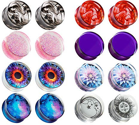 TBOSEN 8 Paar gemischte Acryl-Plugs Ohrstöpsel Tunnel Expander Bahre Piercing 0g-1in 8mm-25mm
