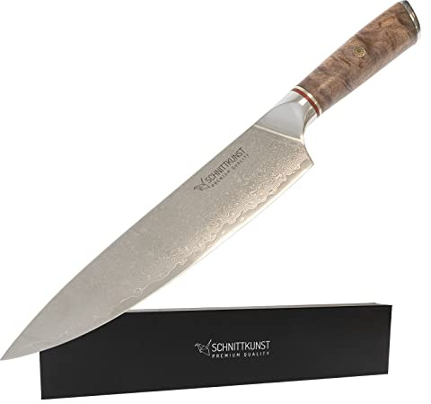 SOSmart24 SCHNITTKUNST Profi Damast Küchenmesser mit 20 cm Klingenlänge und ergonomischen Holzgriff - Kochmesser gefertigt aus Damaststahl extrem scharfes Chefmesser Küchen Allzweckmesser