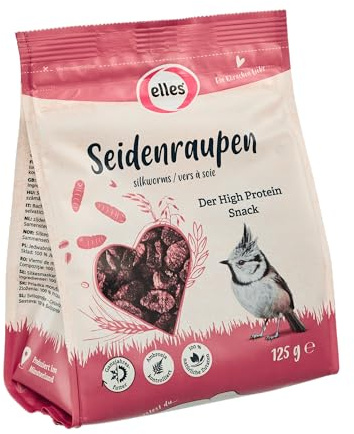 Elles Seidenraupen 125g Protein Delikatesse für Wildvögel | 100% natürliches Ganzjahresfutter | Ideal zur Ganzjahresfütterung | Proteinreich | Schalenfrei