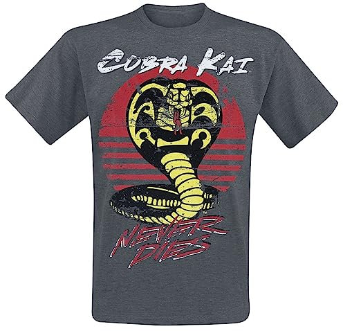 Cobra Kai Never Dies! Männer T-Shirt grau L 65% Polyester, 35% Baumwolle Fan-Merch, Filme, TV-Serien