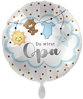 Party Factory Folienballon `Du wirst Opa´, Ø43cm, hellblau, Teddybär Heliumballon, runder Luftballon zur Geburt, Babyparty