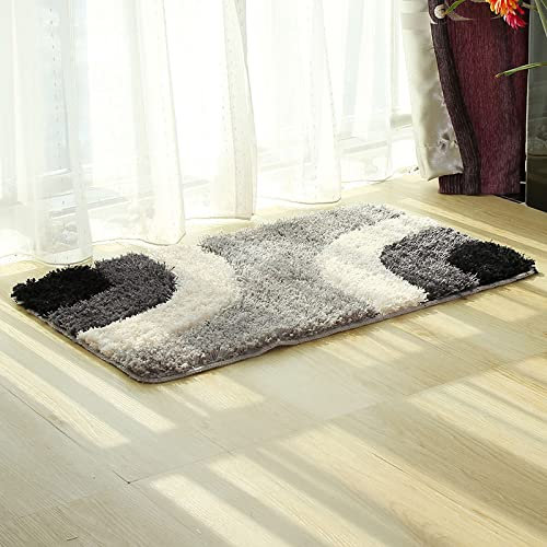 Badezimmerteppich Grau Weiß Schwarz Badematte Flauschig Mikrofaser Badvorleger Rutschfest Duschvorleger Schnelltrocknend Badteppich Waschbar Duschvorleger Verdicken Badematten Badmatte 40x60cm
