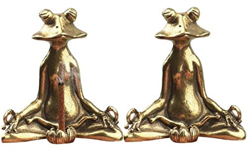 Haowul 2pcs en Laiton Grenouille Encens Support De Encens Porte-enceneur du Brûleur en Or Midi Méditation Yoga Grenouille Statue Figurine Thé Ornements