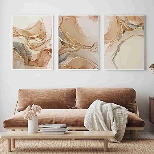HMXQLW Moderne Abstrait Marbre Toile Peinture Affiche Decoration Murale Tableau Art, Beige doré Luxe Impression sur Toile Salon Chambre Maison Decor Murale Aesthetic Art sans Cadre (3X60X90CM)