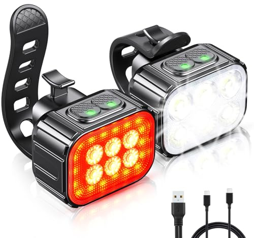 Cuvccn Bike Lights Super Bright, Rechargeable Bicycle Lights Set Multiple Modes, Waterproof Bike Lights for Night Riding/Cycling Safety, Front and Back Bike Reflectors Light, Long Battery Life