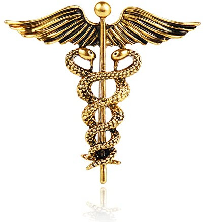 Vinciann Brosche Caduceo Apotheker Krankenschwester Arzt OSS Doktor Modeschmuck 38x40mm, M, Eisen, Keine