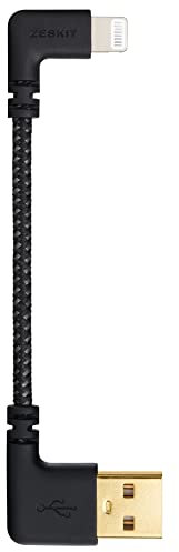 Zeskit USB to Lightning Cable MFi Certified (Short 10cm inch Braided) L Shape Right Angle, Compatible with Apple iPhone iPad AirPods for CarPlay Charging & Sync DJI Head-Fi Amp DAC Power Bank Charger