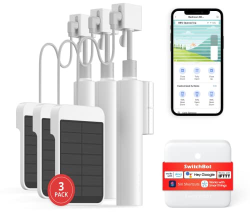 SwitchBot Smart Motorized Blinds Kit - Electric Blinds 3Pack with 2.4G WiFi Remote Control, Solar Powered, Compatible with Alexa, Google Home and Siri, Light Sensing Control, Unlimited Group Control