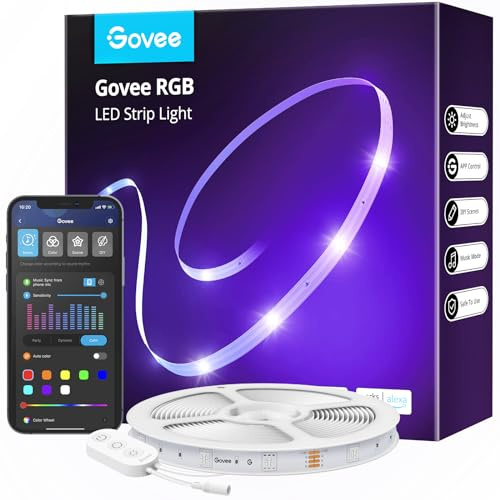 Govee Tira LED 20m, WiFi Luces LED Habitacion Inteligente RGB, Funciona con Alexa, Google Assistant y App, 64 Modos de Escena y Sincronización de Música para PC Gaming, Techo y Fiesta