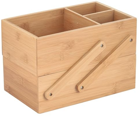 MSV - Make-up-Organizer mit 2 Ebenen - Serie ISALYS - Umweltfreundlicher Bambus - Aufbewahrungsbox für Kosmetik, Hygieneartikel und Zubehör - Beige
