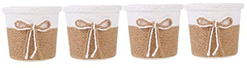 NUOBESTY 4 Stück Blumenkorb Saftige Töpfe Pflanzenkorb Aus Seegras Pflanztopf Aus Rattan Geflochtener Pflanzkorb Getrocknete Kaktus Blumentopf Papierseil Weide Aufbewahrungskiste