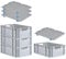 PROREGAL SuperSparSet 4x Eurobox NextGen Grip mit Auflagedeckel & 4 blauen Schiebeschnappverschlüssen, HxBxT 22x40x60cm, 44 L, Grau, Griffe offen, Eurobehälter, Transportbox