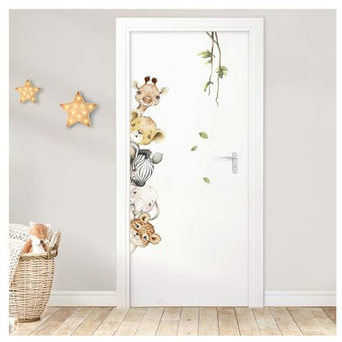 DEKO KINDERZIMMER Türsticker Dschungeltiere ohne Name Wandtattoo Babyzimmer Türaufkleber Wandsticker Wandaufkleber Kinderzimmer Wanddeko DK1054-01