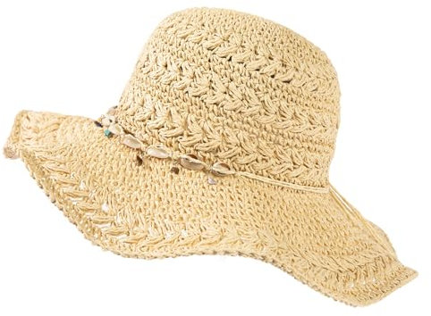 Comhats Sonnenhut Damen Sommer Strohhut Faltbar Handgemachter Strandhut UV-Schutz 94558_beige Medium