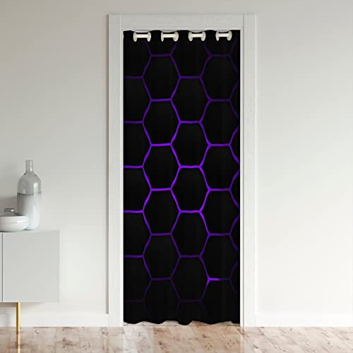 Loussiesd Waben Schwarzout Vorhangs Fenster Sechseckig Behandlungen Türvorhang 86x203cm Zimmer Verdunkelung Lila Schwarz Geometrischal Schwarzout Vorhangs für Türen mit Fenster