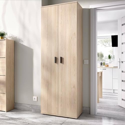 Dmora - Armadio multiuso 2 ante Suretta, Mobile multifunzione portaoggetti, Guardaroba porta scarpe, 61x35h190 cm, Rovere