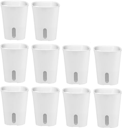BBTISG 10 Piezas Macetas con Riego Automático Blanco 7,5cm Macetas de Autorriego para Plantas de Casa con Ventana de Nivel de Agua y Bandeja Oculta con Orificio de Drenaje para Hierba Orquídea